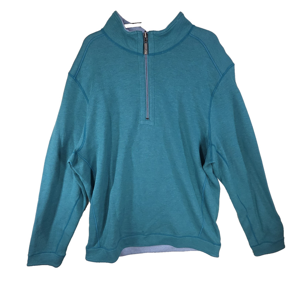 Tommy Bahama Sz L Mens Flipshore Half Zip Sweatshirt Teal Blue Pullover